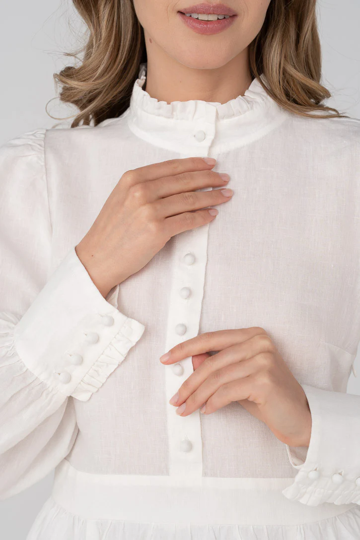 Abigail – Tailored Linen Mandarin Collar Dress - Image 3