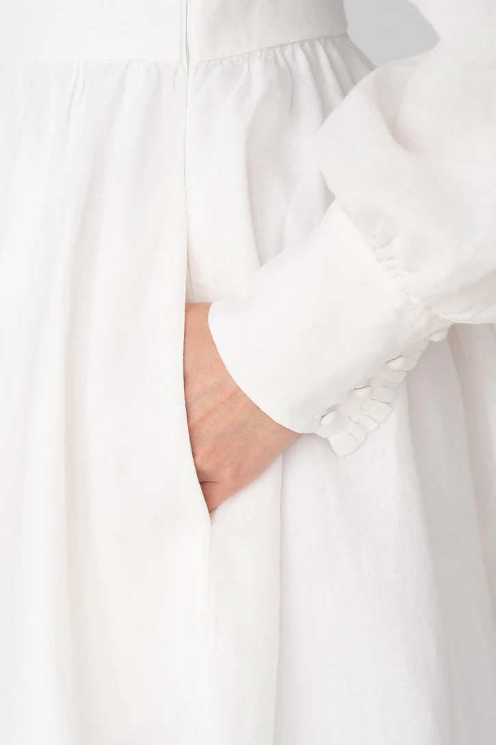 Abigail – Tailored Linen Mandarin Collar Dress - Image 4