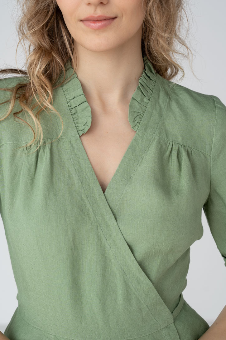 Bennet – Ruffled V-Neckline Linen Blouse - Image 11