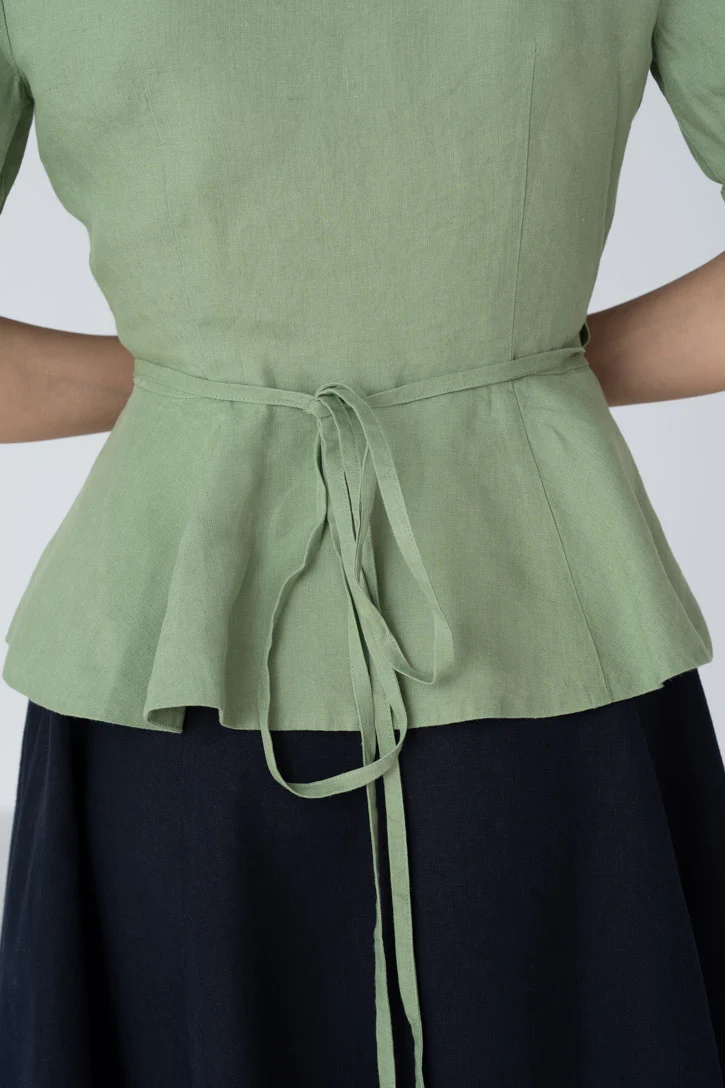 Bennet – Ruffled V-Neckline Linen Blouse - Image 12