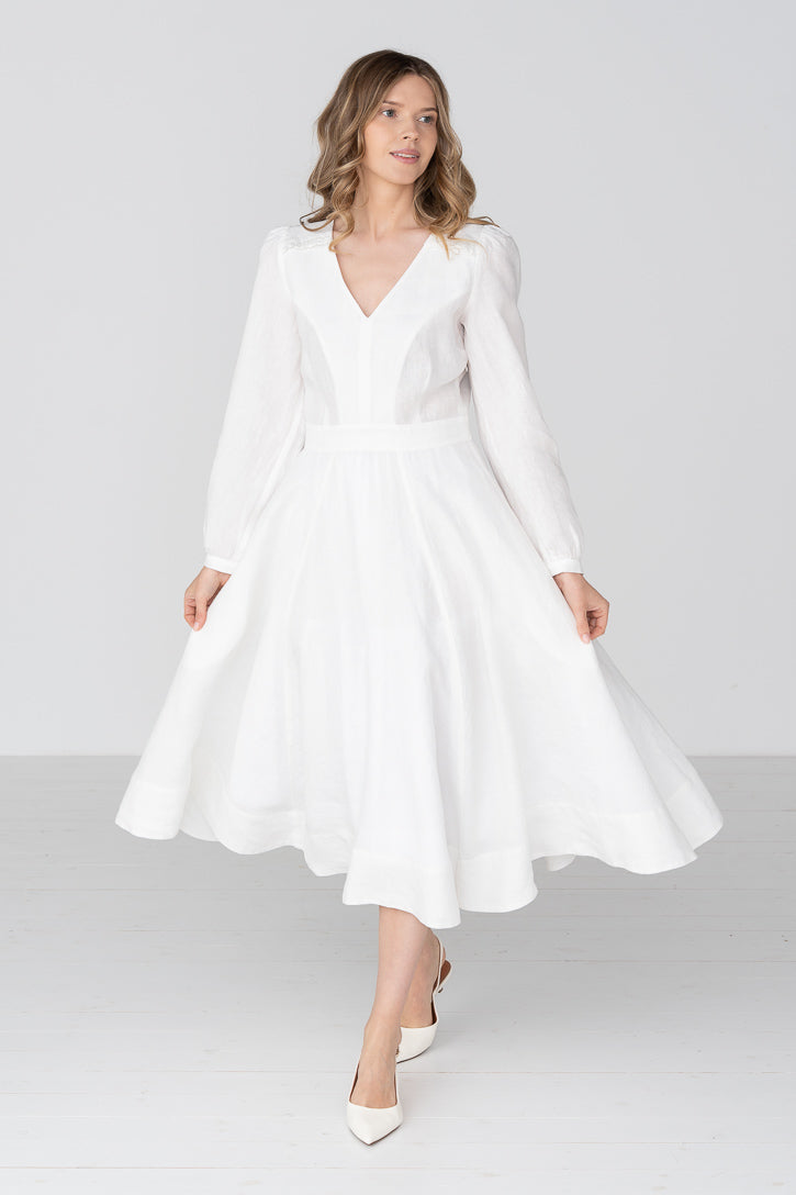 Bridget – Tailored V-Neck Linen Midi Dress - Image 2