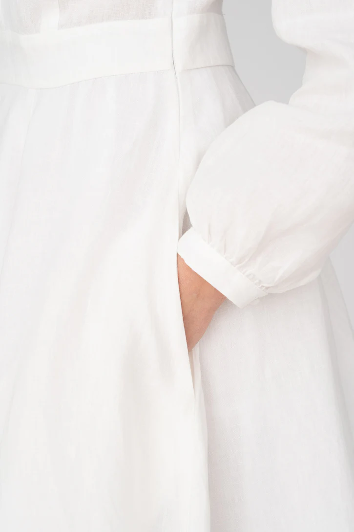 Bridget – Tailored V-Neck Linen Midi Dress - Image 3