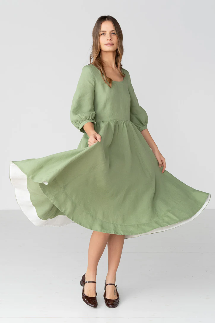 Carmen – Puff Sleeve Linen Midi Dress - Image 6