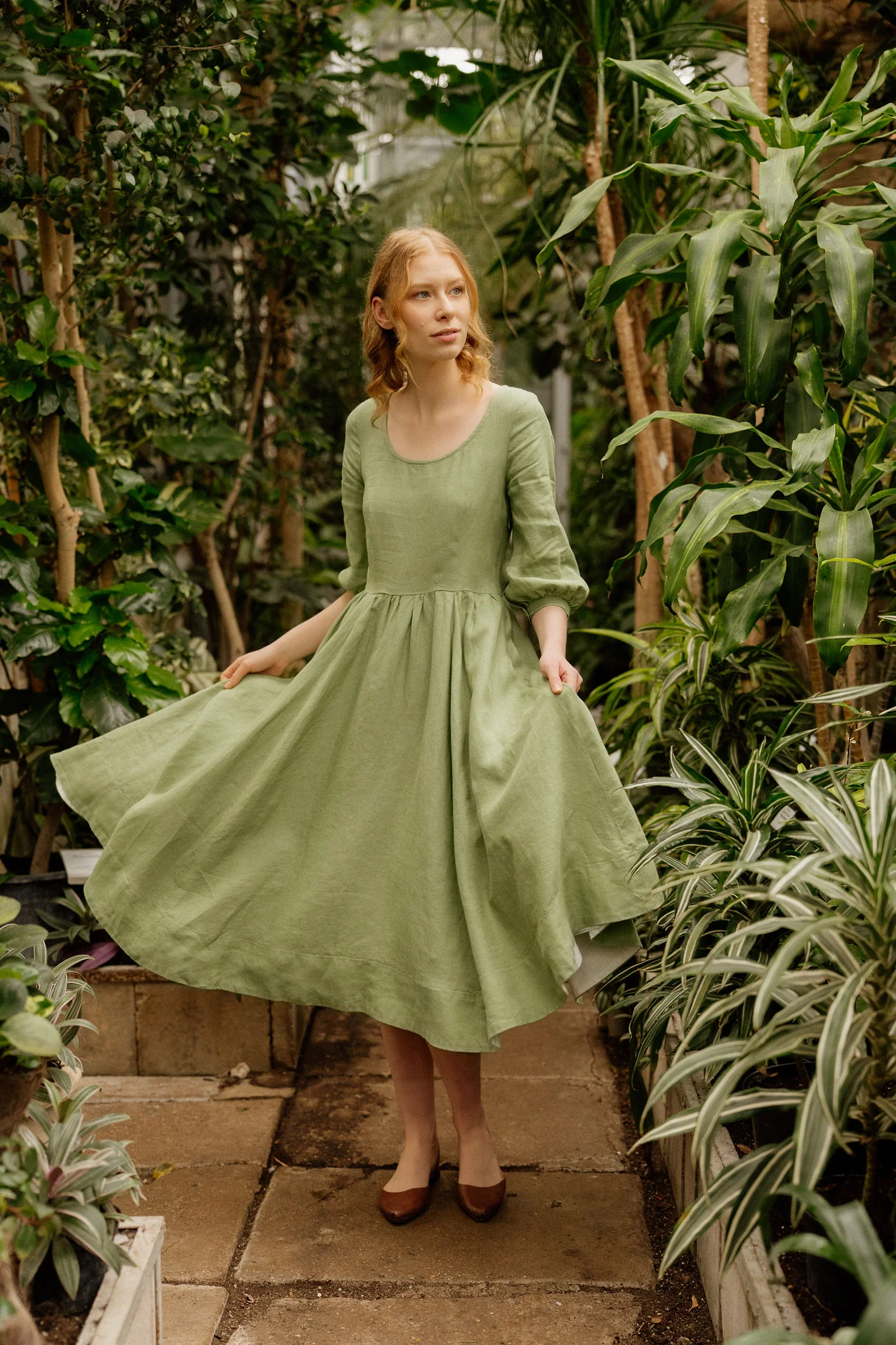 Carmen – Puff Sleeve Linen Midi Dress - Image 8