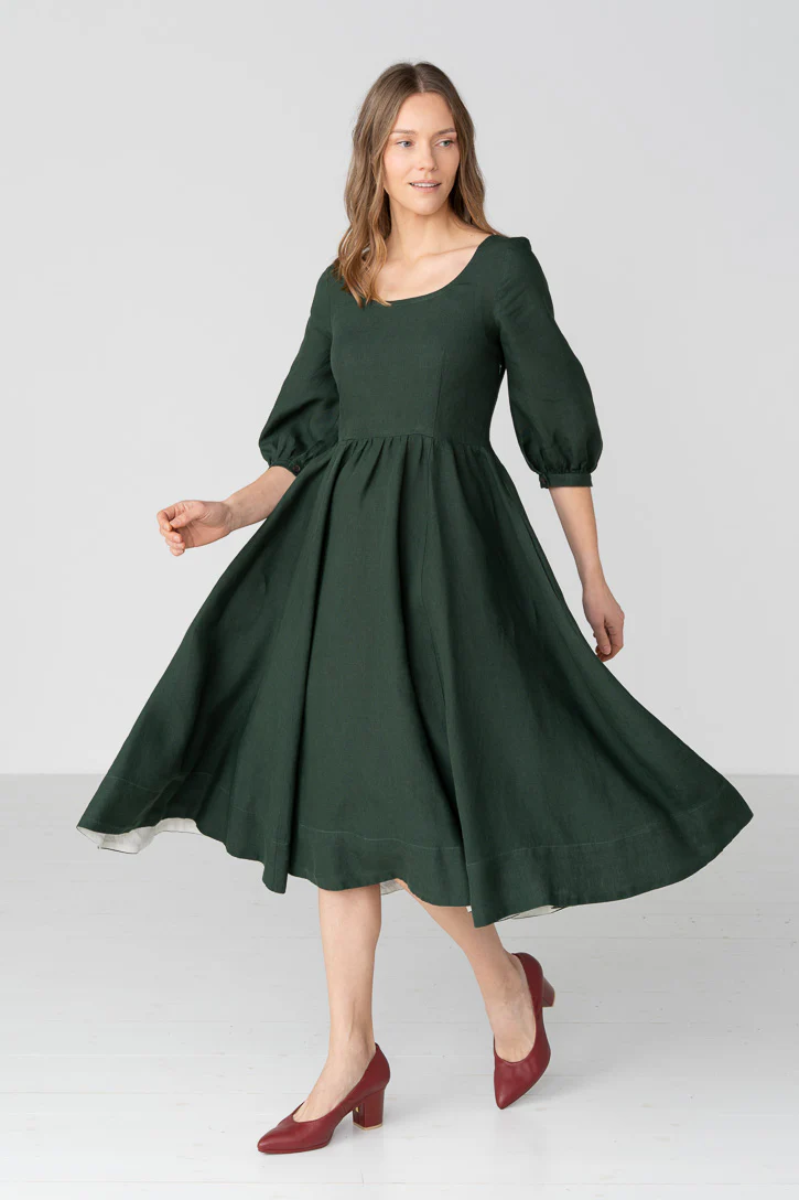 Carmen – Puff Sleeve Linen Midi Dress - Image 7