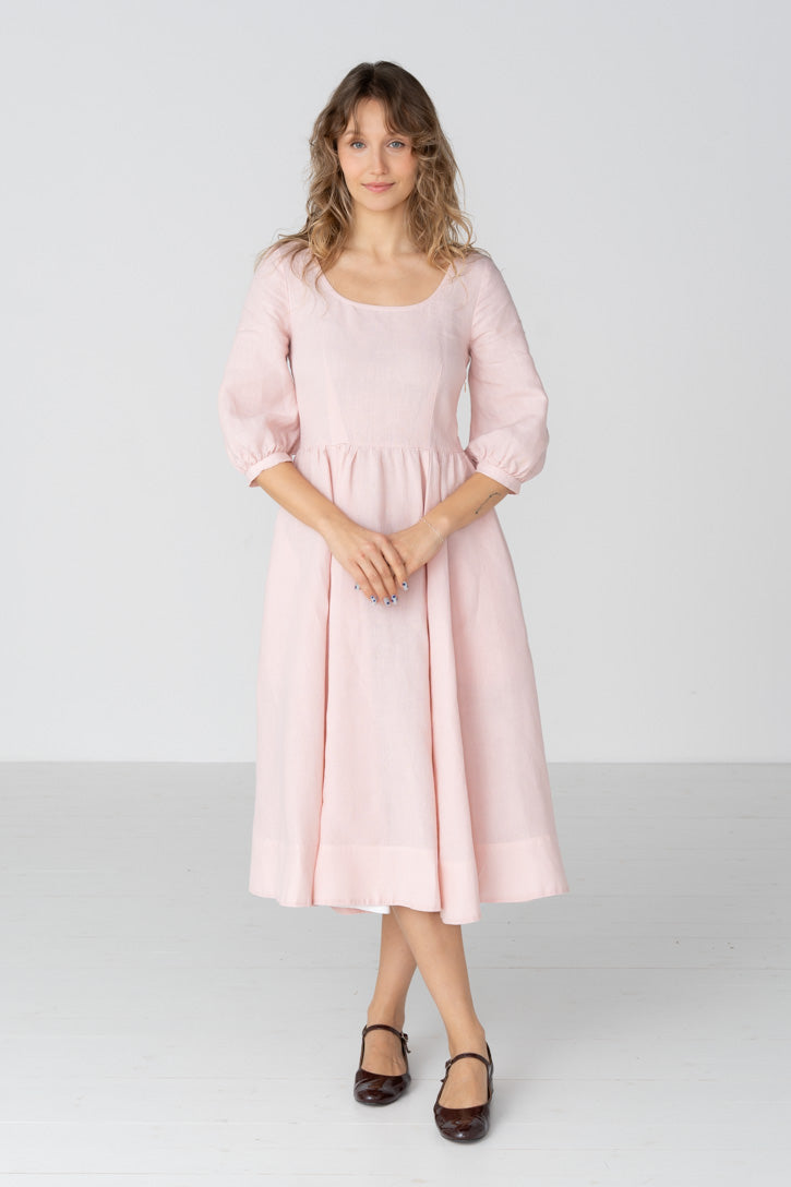 Carmen – Puff Sleeve Linen Midi Dress - Image 39