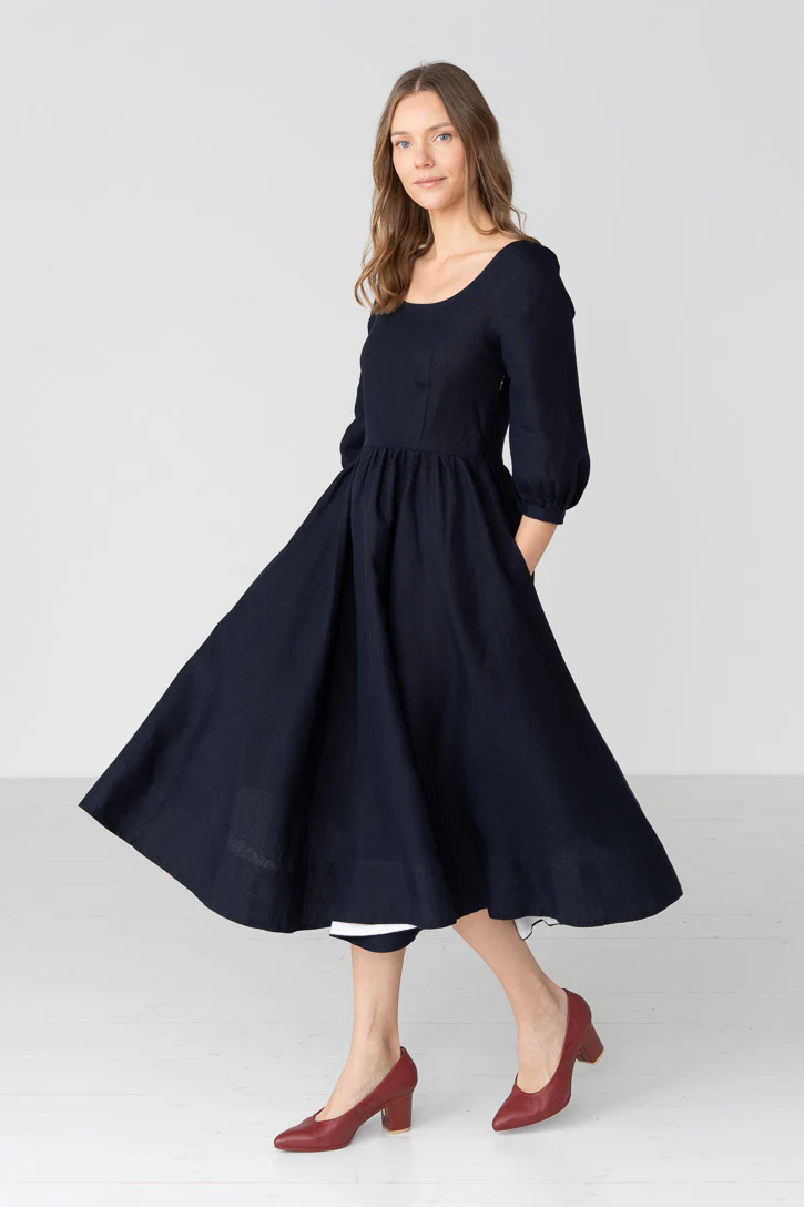 Carmen – Puff Sleeve Linen Midi Dress - Image 13