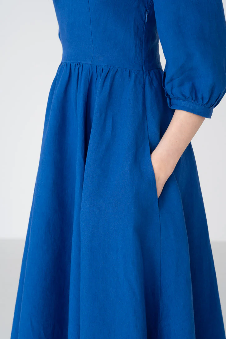 Carmen – Puff Sleeve Linen Midi Dress - Image 27