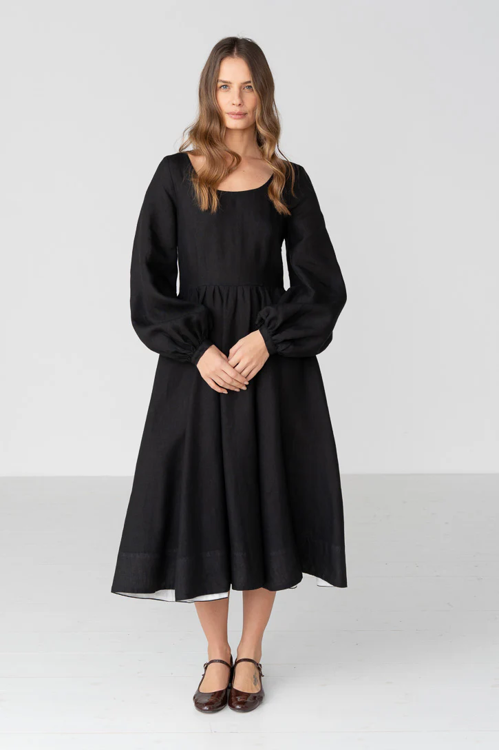 Carmen – Linen Midi Dress with Long Sleeves