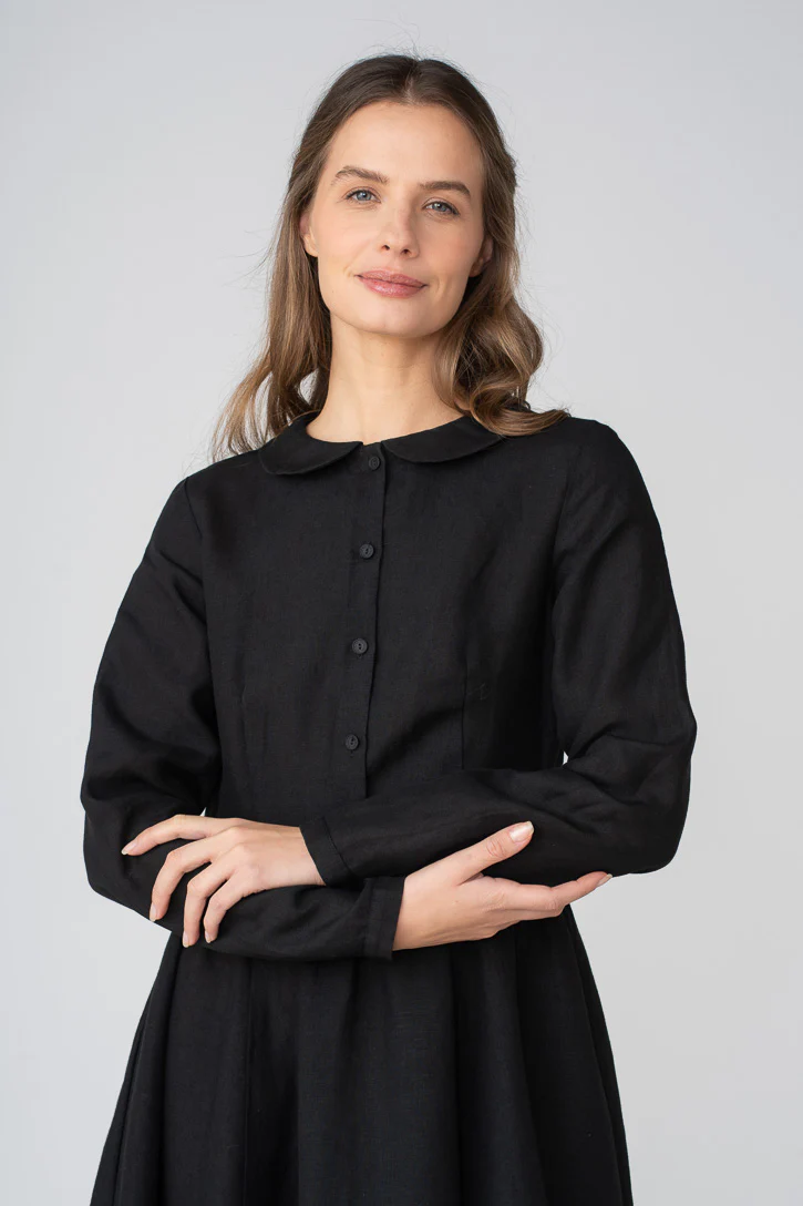 Classic – Long Sleeve Peter Pan Collar Linen Dress - Image 16