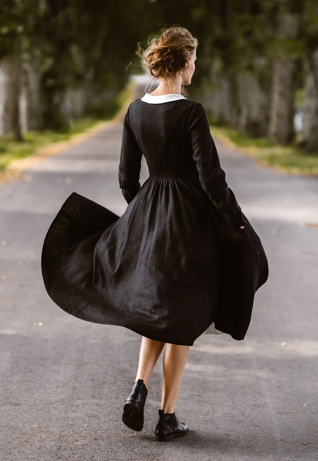 Classic Dress with Embroidered Garden Collar, Long Sleeve - Image 3