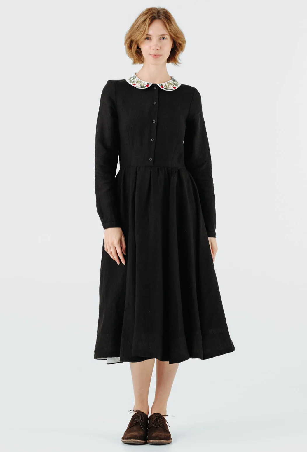 Classic Dress with Embroidered Garden Collar, Long Sleeve - Image 4