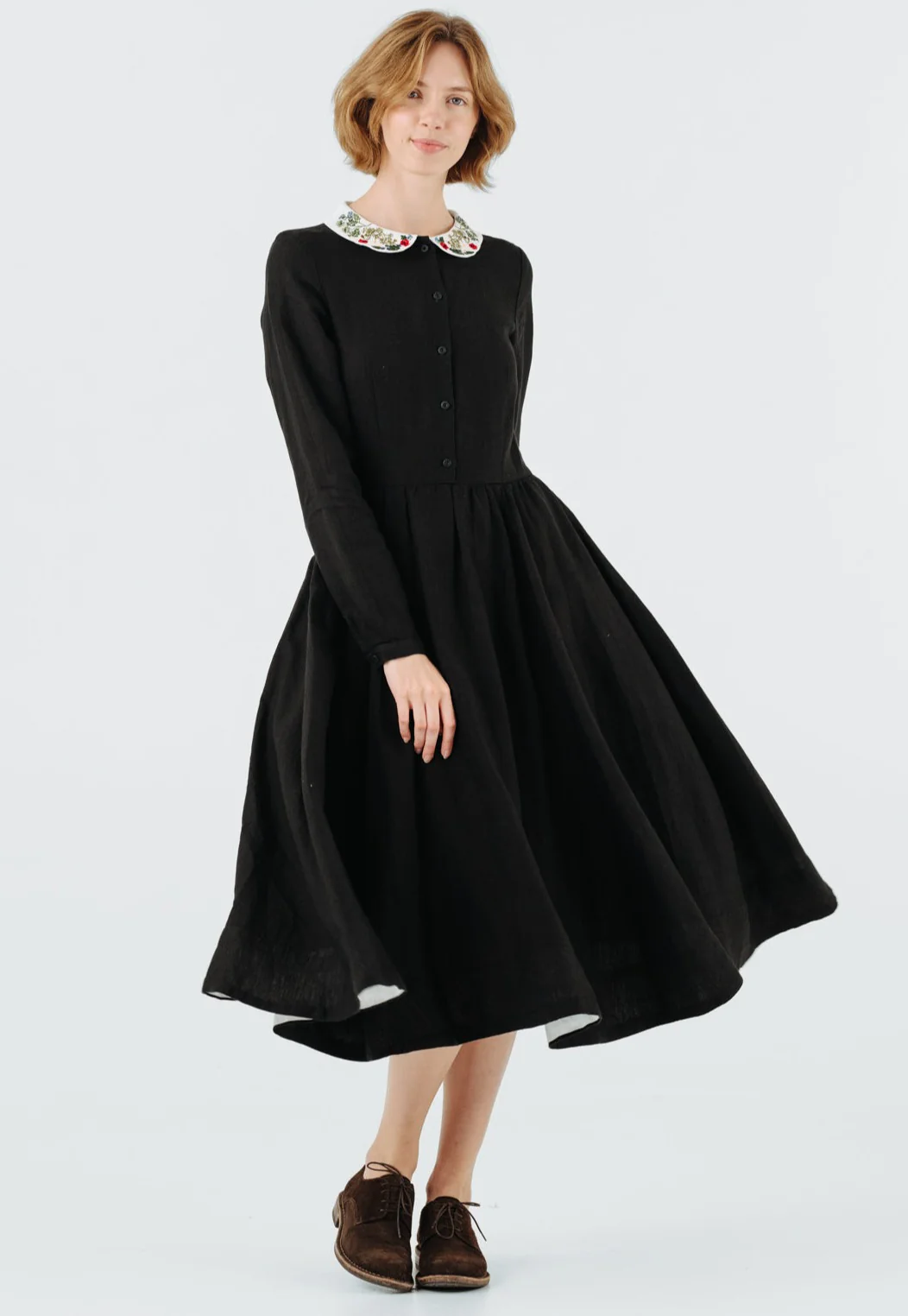 Classic Dress with Embroidered Garden Collar, Long Sleeve - Image 5