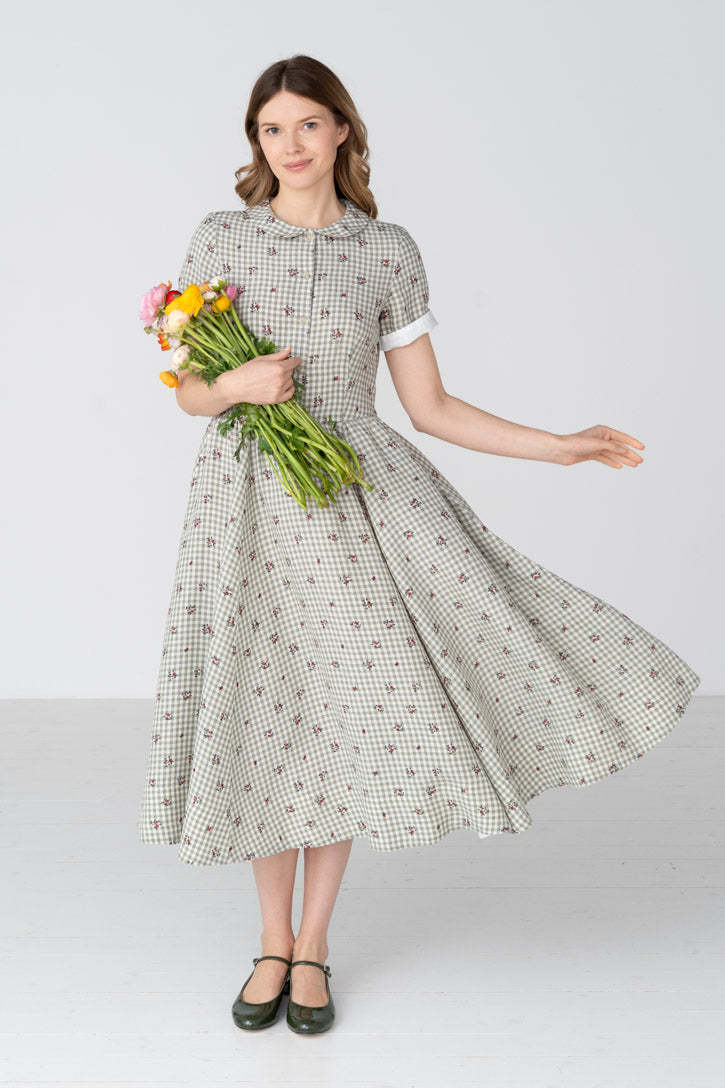 Classic – Short Sleeve Peter Pan Collar Linen Dress - Image 53
