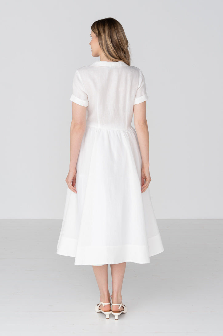 Classic – Short Sleeve Peter Pan Collar Linen Dress - Image 6
