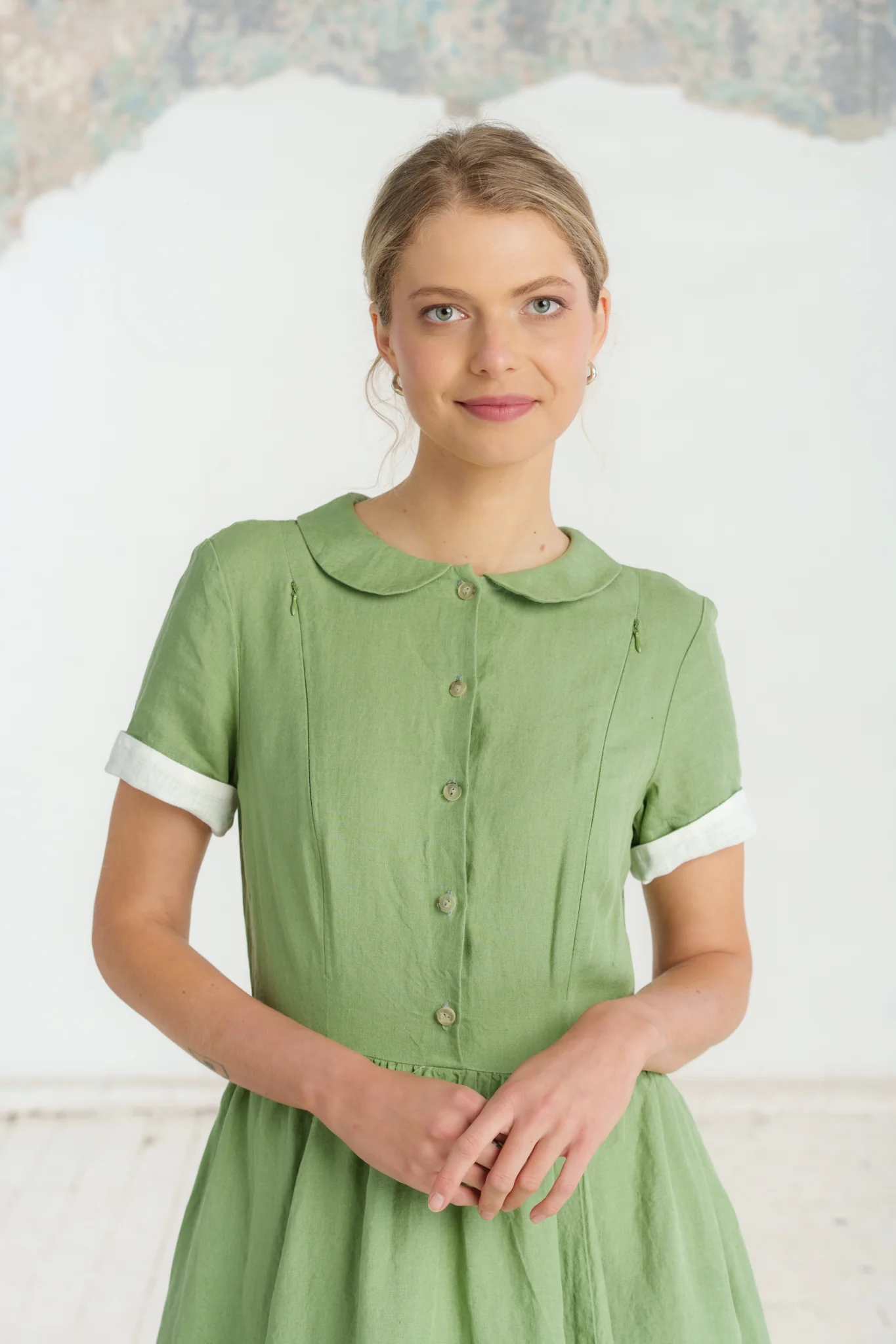 Classic Nursing Dress, Short Sleeve, Matcha Latte - Image 8