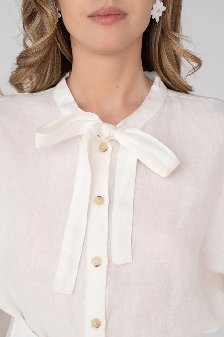 Clementine – Linen Shirt with Bow-Tie Collar - Image 3