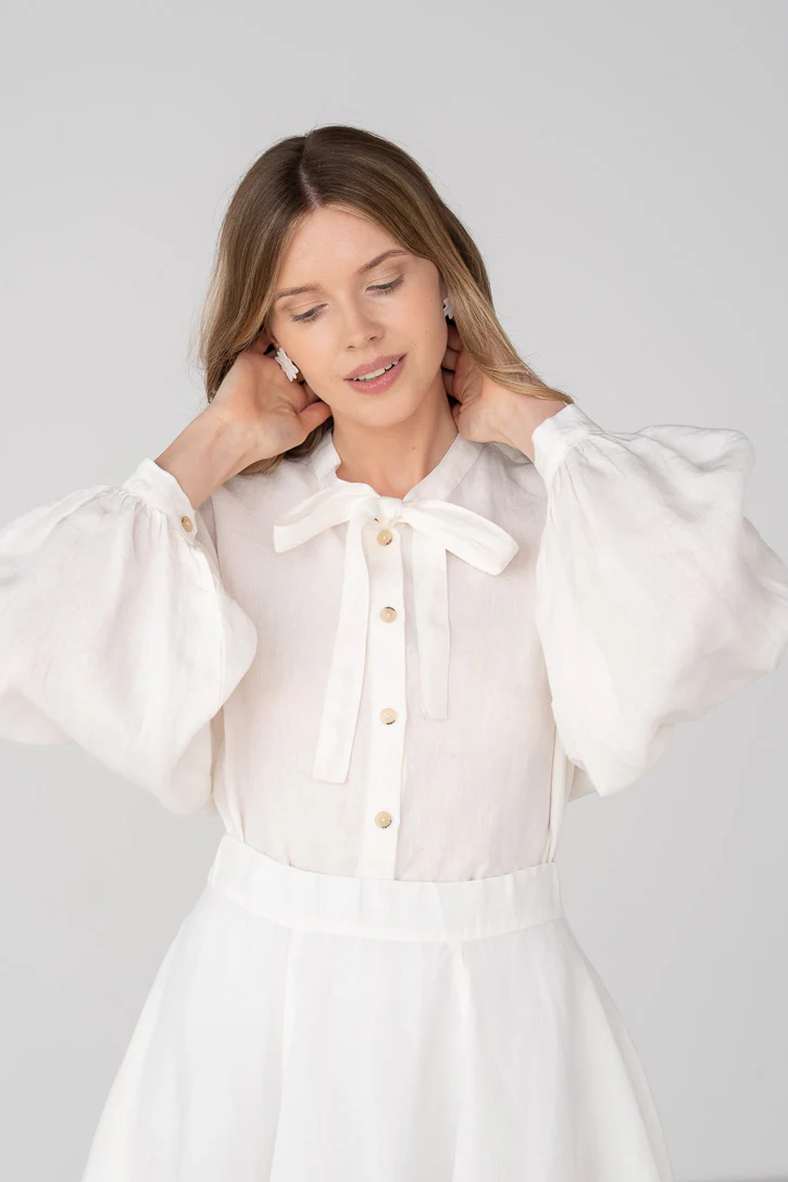 Clementine – Linen Shirt with Bow-Tie Collar - Image 4