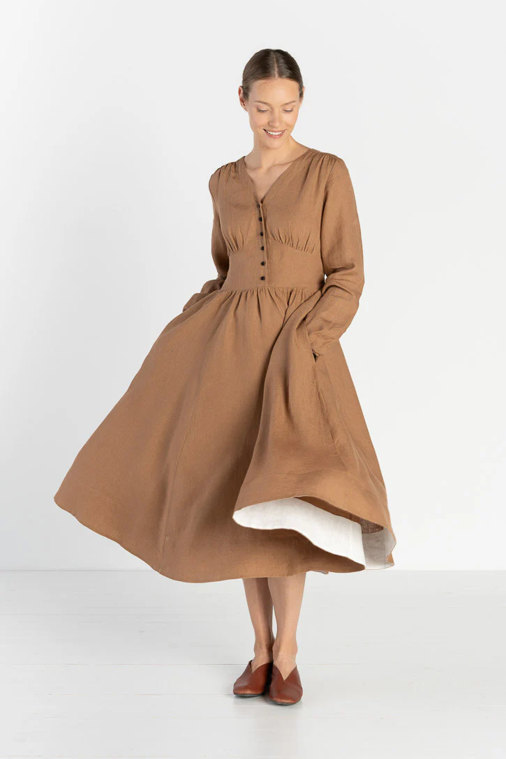 Diane – V-Neck Linen Midi Dress - Image 2