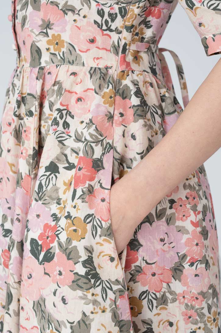 Diane – Puff Sleeve Linen Midi Dress - Image 5
