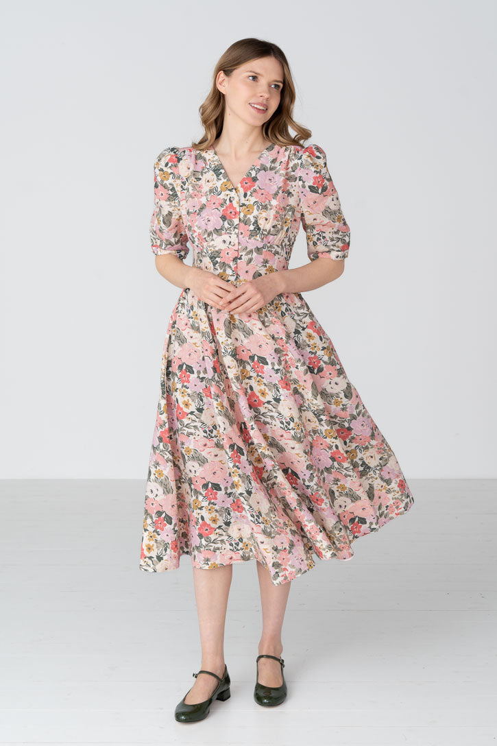 Diane – Puff Sleeve Linen Midi Dress - Image 8