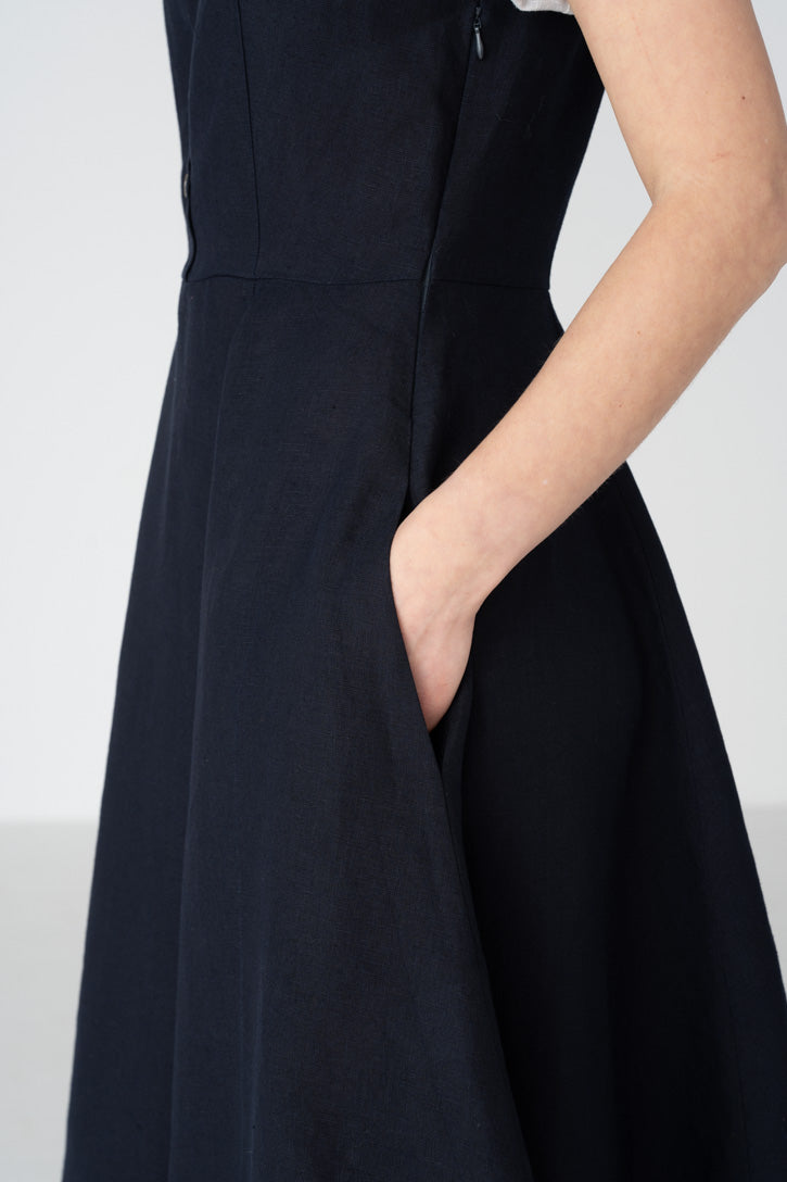 Frida – Short Sleeve Linen Dress with Shirt Collar - Image 3
