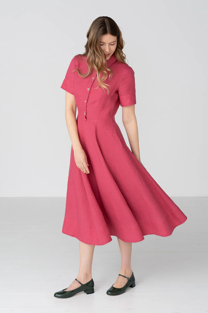 Frida – Short Sleeve Linen Dress with Shirt Collar - Image 16