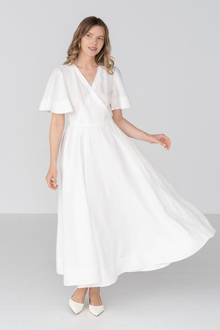 Wrap – Maxi Linen Wrap Dress with Butterfly Sleeves - Image 8