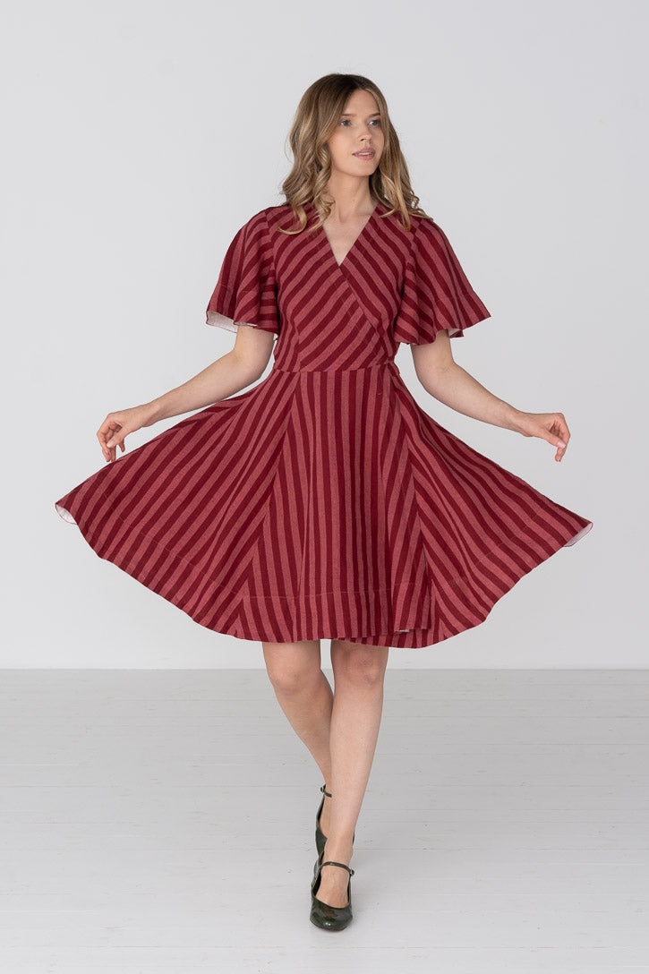 Wrap – Mini Linen Wrap Dress with Butterfly Sleeves - Image 6