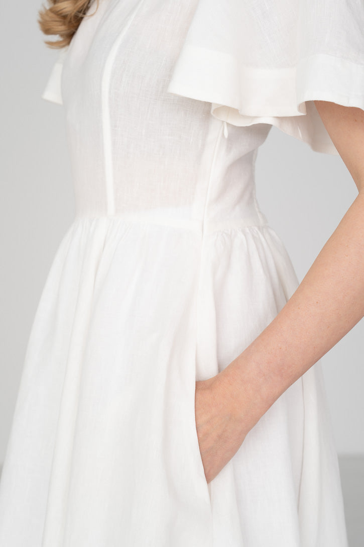 Nora – Square Neck Linen Dress with Butterfly Sleeves - Image 3