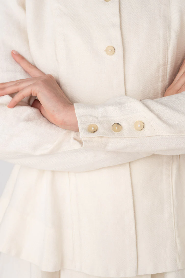 Peplum – Twill Linen Jacket with Mandarin Collar - Image 3