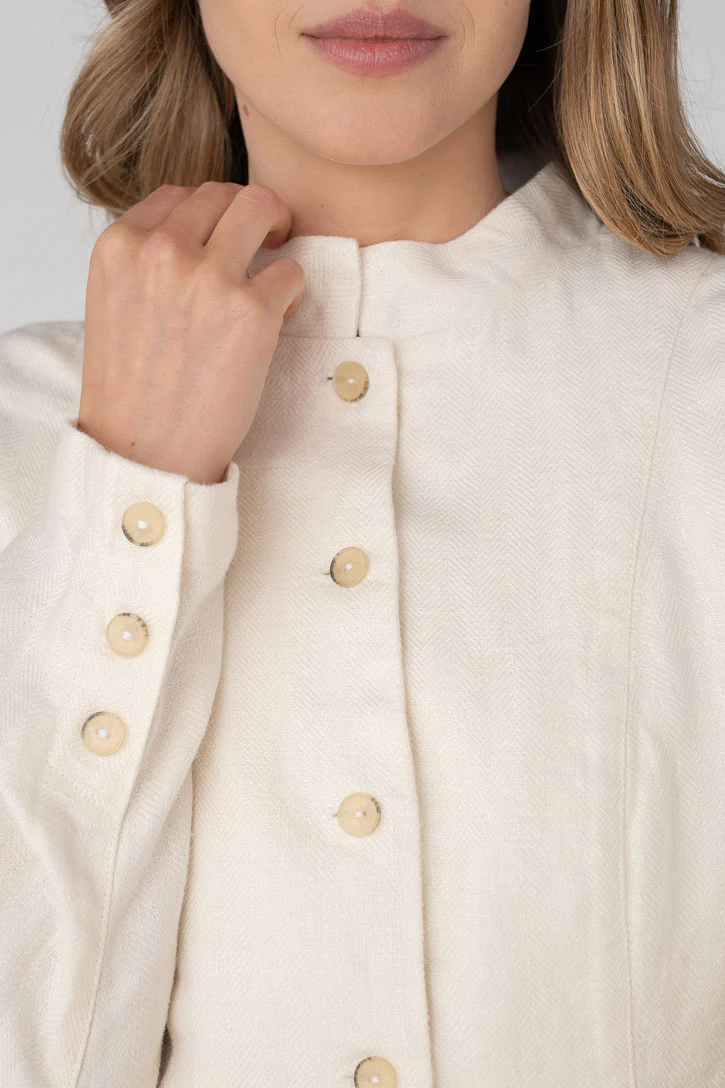 Peplum – Twill Linen Jacket with Mandarin Collar - Image 4