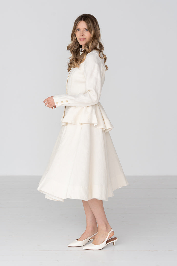 Peplum – Twill Linen Jacket with Mandarin Collar - Image 7