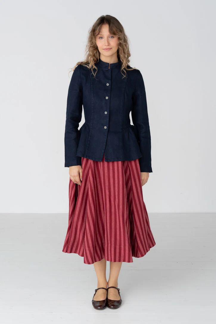 Peplum – Twill Linen Jacket with Mandarin Collar - Image 10