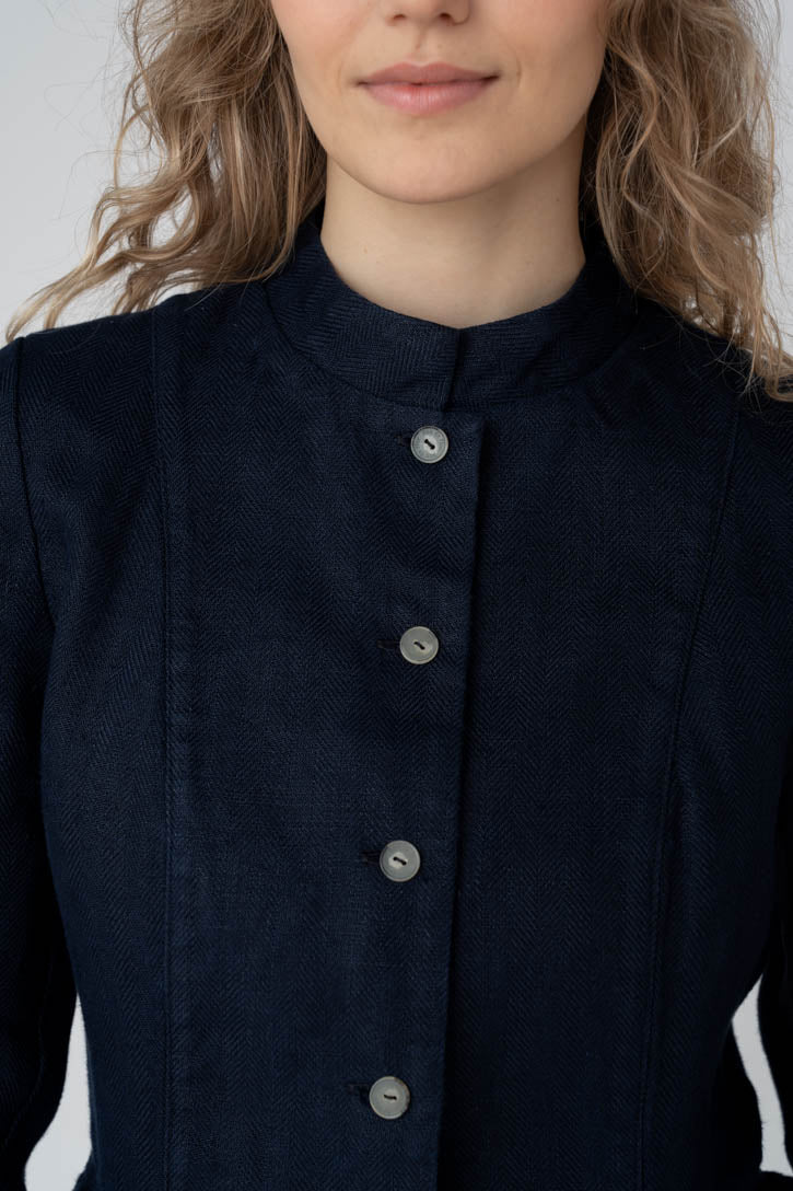 Peplum – Twill Linen Jacket with Mandarin Collar - Image 11