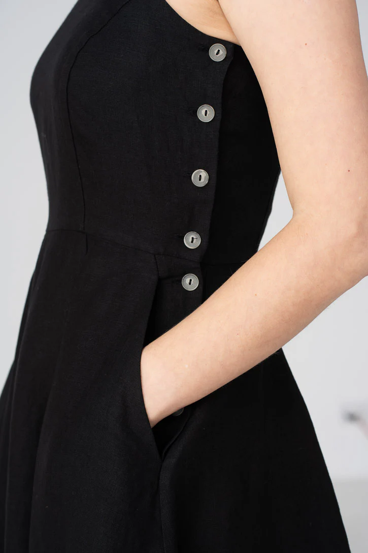 Pinafore – Sleeveless Linen Midi Dress - Image 3