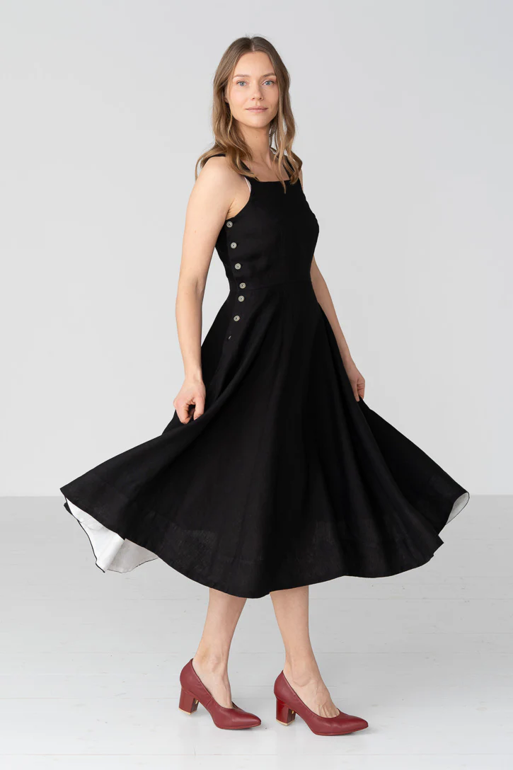 Pinafore – Sleeveless Linen Midi Dress - Image 5