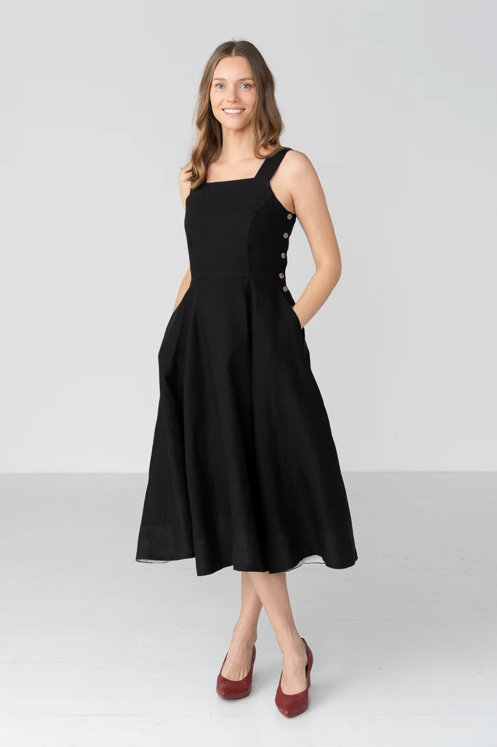Pinafore – Sleeveless Linen Midi Dress - Image 8
