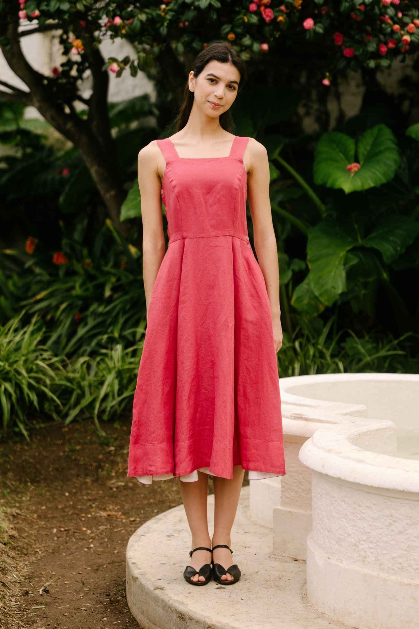 Pinafore – Sleeveless Linen Midi Dress - Image 2