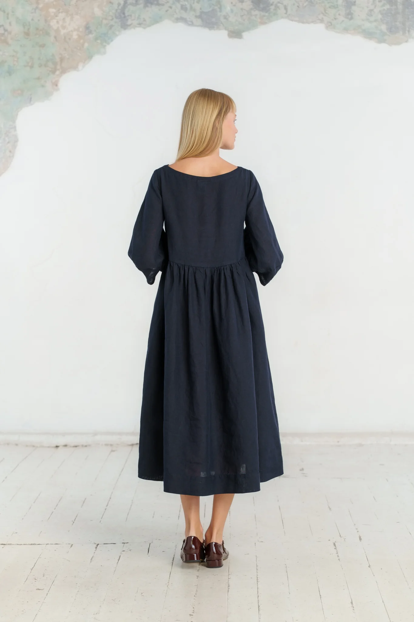 Smock Gaia Nursing Dress, 3/4 Sleeve, Night Navy - Image 6