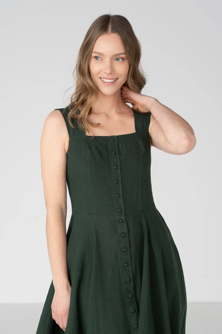 Underhill – Square-Neck Linen Midi Dress - Image 8