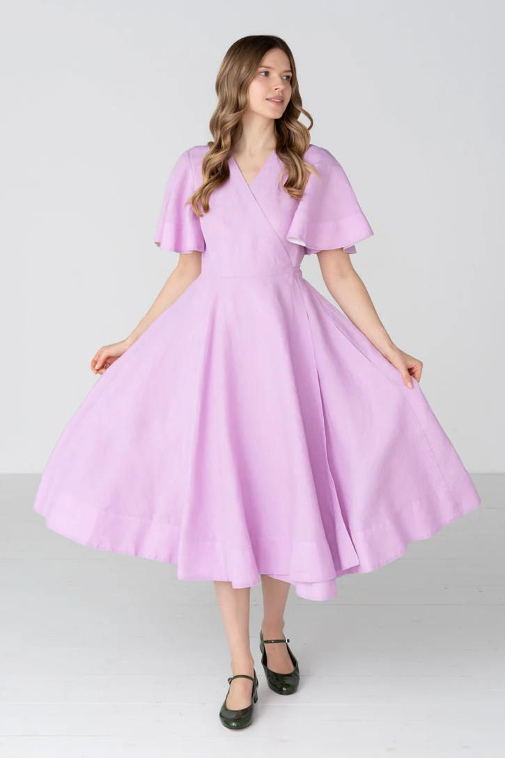 Wrap – Linen Dress with Butterfly Sleeves - Image 9