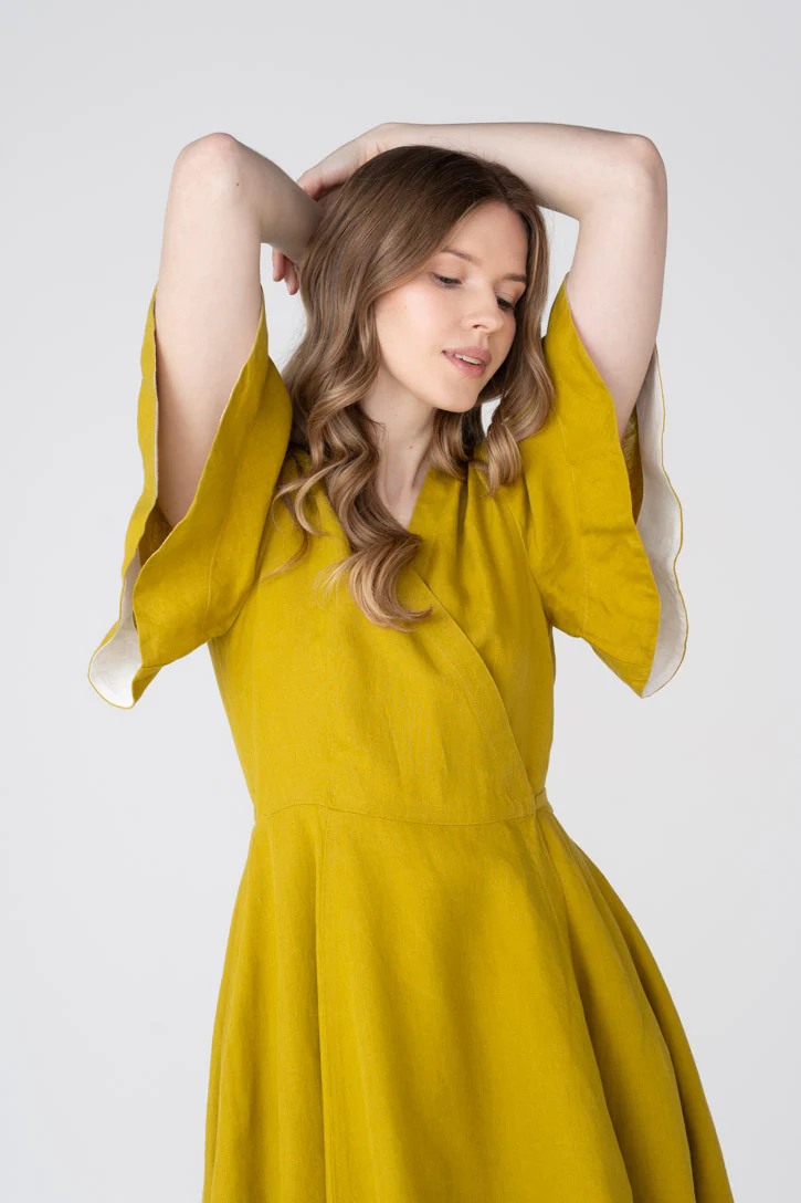 Wrap – Linen Dress with Butterfly Sleeves - Image 18