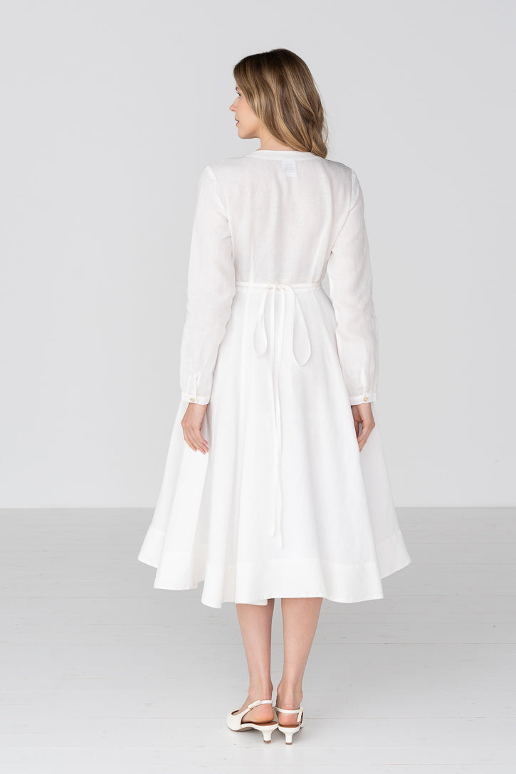 Wrap – Linen Wrap Dress with Long Sleeves - Image 7