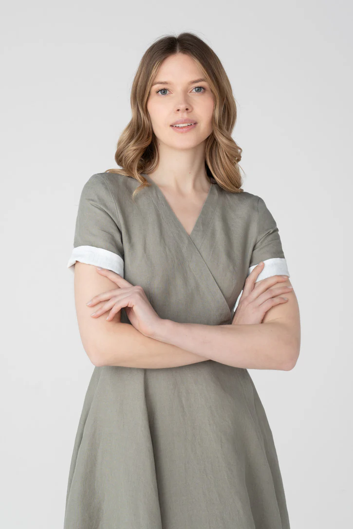 Wrap – Linen Wrap Dress with Short Sleeves - Image 10