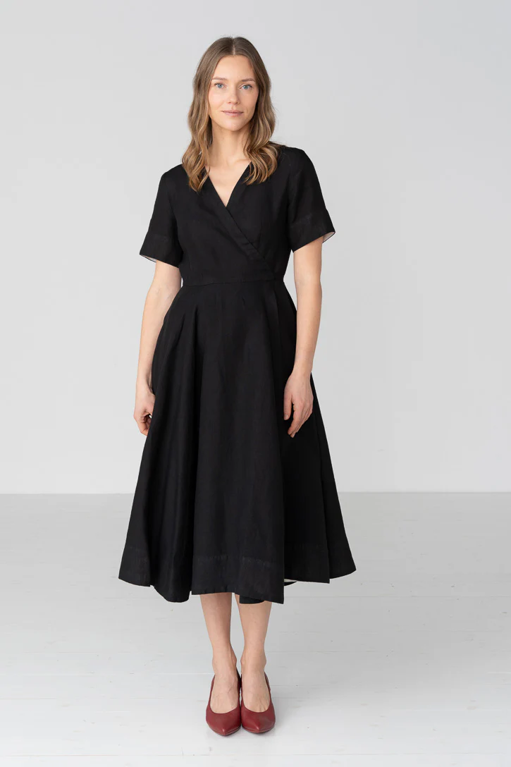 Wrap – Linen Wrap Dress with Short Sleeves - Image 14
